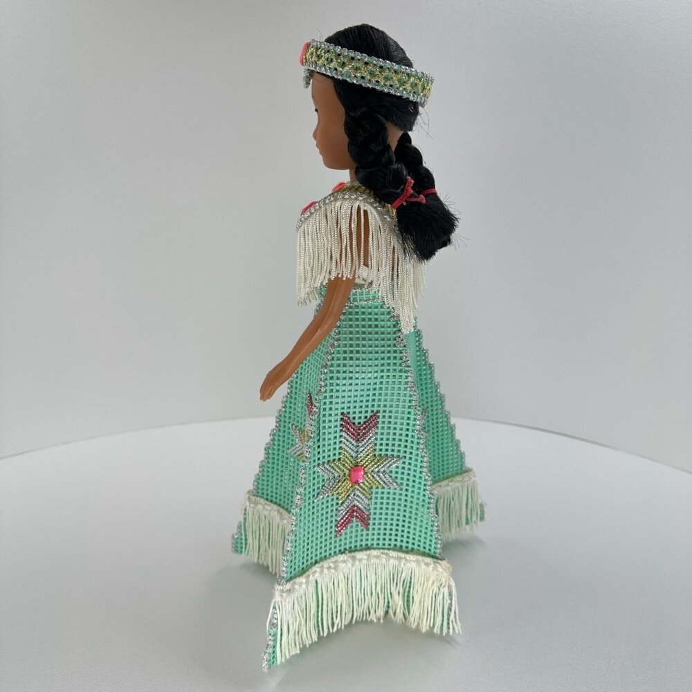 Vintage Indian Princess Doll 2Pc 14" Plastic Canvas Beaded Dress Native American - Picture 12 of 16